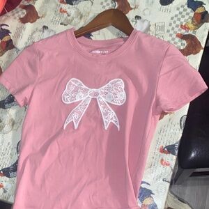 Lucky Brand Pink Tee with Lace Bow perfect for little girls